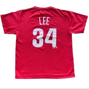 Vintage Phillies ‘09 Lee #34 Sole Season 34 Red Tee Majestic Kids L-Adult Small